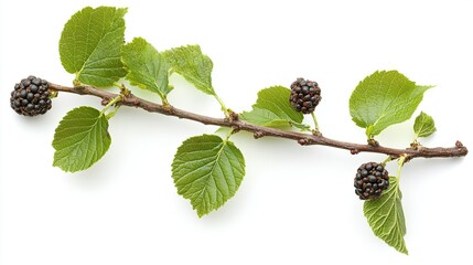 isolated high-resolution mulberry branch with leaves, ideal for urban exploration and botanical phot