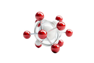 Wall Mural - red spheres connected by silver bars around white sphere, isolated.
