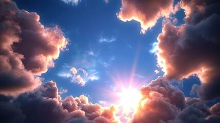 Wall Mural - Dramatic sunset cloudscape, vibrant sky, looking upward