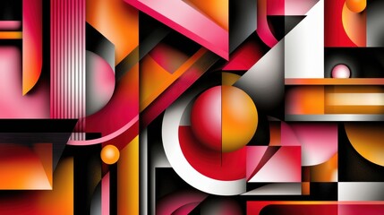 Wall Mural - abstract geometric shapes, vibrant colors, dynamic composition, design background