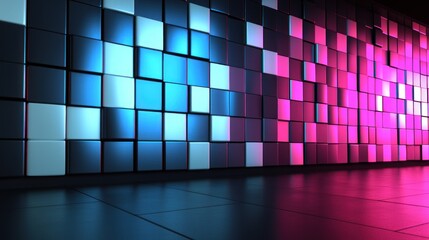 Wall Mural - Neon Square Wall in Dark Room