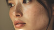© Mauricio - Close up portrait of asian woman with freckles and natural skin looking away beauty and skincare concept
