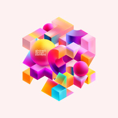 Wall Mural - abstract 3d cube. glass iridescent geometric shape.