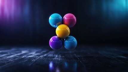 Canvas Print - Colorful spheres, abstract design, dark stage, neon lights