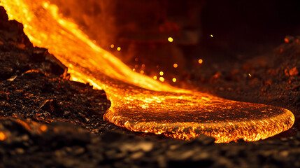 Aufkleber - Bright molten steel flowing in vibrant detail Generative AI