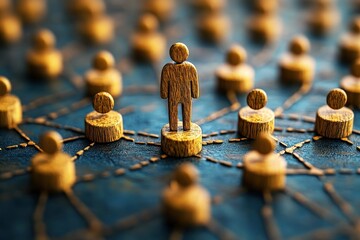 Wall Mural - wooden figures representing connection and networking in a digital world symbolizing collaboration, 