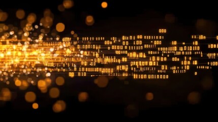 A dynamic digital background featuring flowing binary code and glowing particles, symbolizing technology and data movement.