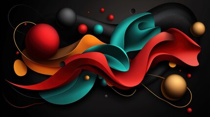 Wall Mural - abstract dynamic shapes and colors on black background