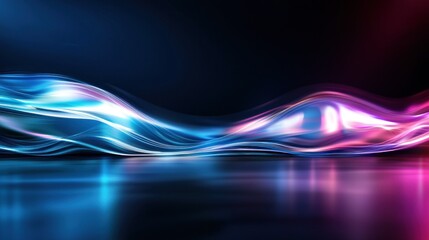 Wall Mural - Neon Abstract Waves on Reflective Floor