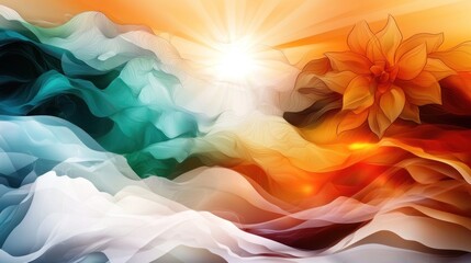 Wall Mural - abstract floral mountain sunrise