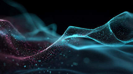 Wall Mural - abstract background of particles and lines of technology, a blue wave with many small dots in it