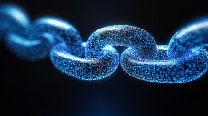 Wall Mural - close-up of a glowing blue chain, illustrating connection and security.