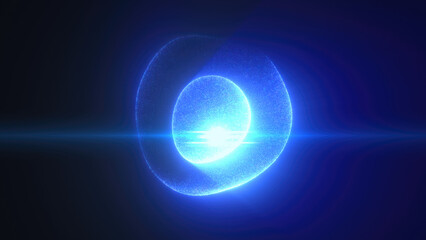 Wall Mural - abstract blue light particles forming a soft sphere shape against a dark background, emitting a radi