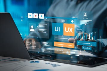 Wall Mural - ux-ui development along with web design to develop mobile and laptop app interface layout design. us