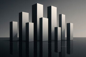 Wall Mural - this sleek depiction features vertical blocks rising elegantly from a dark reflective surface embody