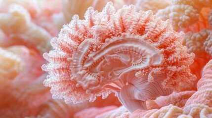 Wall Mural - close-up of a delicate, coral-like structure resembling a human brain, showcasing intricate details 
