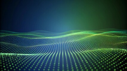 Poster - Abstract green and blue particles background. Flow wave with dot landscape. Digital data structure. Future mesh or sound grid. Pattern point visualization. Futuristic dynamic connection network