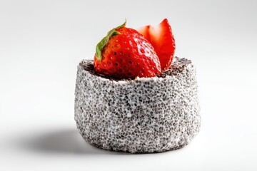 Aufkleber - Elegant chia pudding dessert with fresh strawberries on clean white modern background for healthy eating