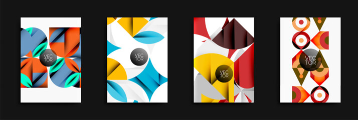 Fototapete - Abstract geometric designs. Bright colors, overlapping shapes, modern aesthetic. Vector illustrations suitable for backgrounds, posters.