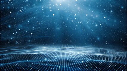 Aufkleber - Abstract dark blue digital background with sparkling blue light particles and areas with deep depths Particles form into lines, surfaces and grids, futuristic, glowing, technology, virtual