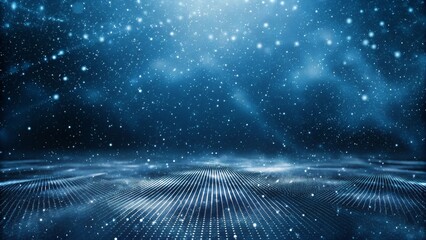 Aufkleber - Abstract dark blue digital background with sparkling blue light particles and areas with deep depths Particles form into lines, surfaces and grids, futuristic, glowing, technology, virtual