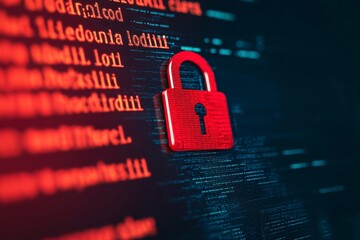 red padlock over digital code background representing cybersecurity