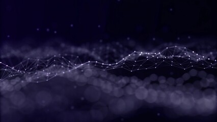 Poster - Big data visualization. Abstract background with interweaving of dots. 3D rendering. Futuristic network structure, digital wave analysis, technology flow, complex mesh surface pattern.