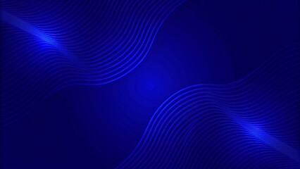 Poster - Blue modern wave lines shiny futuristic technology background, digital abstract design template with light effects, innovation concept backdrop for presentations and web design