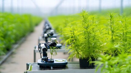 Poster - A modern greenhouse equipped with automated hydroponic systems for efficient and sustainable crop cultivation using advanced agricultural technology