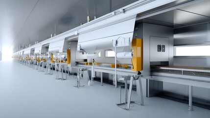 Poster - A modern high capacity industrial production facility with automated conveyor belts robotic optimized workflows for efficient large scale manufacturing