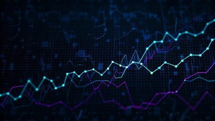 Aufkleber - Neon green, blue chart waves with diagram, abstract glowing data visualization, futuristic finance display, technology grid curves, digital business pattern on dark background