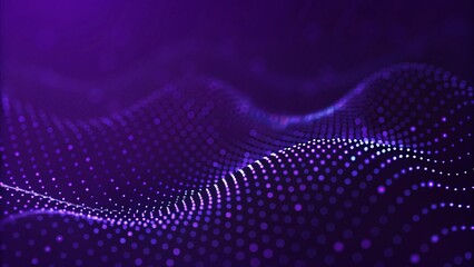 Fototapete - Particle stream. Purple background with many glowing particles. Information technology background. 3d rendering. Futuristic data flow concept with digital wave pattern and abstract light motion.