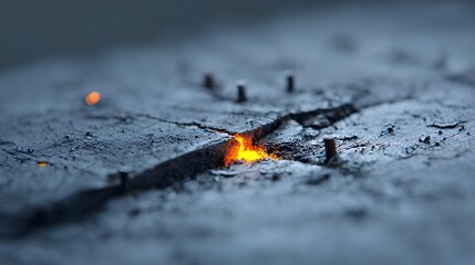 Leinwandbilder - Close up of a molten metal weld bead being formed with intense sparks and details of the textured industrial surface
