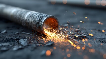 Fototapete - Close up of a welding process on a stainless steel pipe with intense sparks and lighting