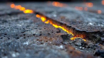 Poster - view of the intense heat and textures created during the welding process with a bright glowing seam of molten metal fusing the materials together