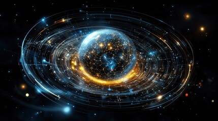 Aufkleber - The sphere is surrounded by a network of lines and dots