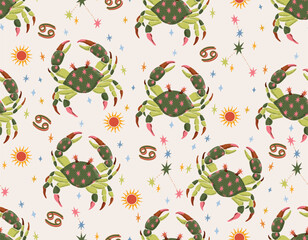 canceri zodiac star seamless pattern. cancer sign symbol stars vector eps10