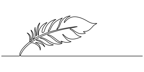 Continuous Line Drawing of Feather Icon. Hand Drawn Symbol Vector Illustration. Bird feather continuous one line drawing of feather isolated outline flat, Bird feather minimalist on white background.