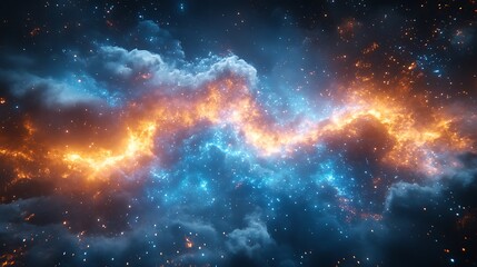 Wall Mural - Cosmic nebulae with vibrant orange and blue hues.