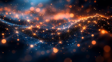 Wall Mural - Cosmic network of glowing particles in dark space.
