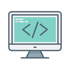 Computer Screen with Code Icon Representing Web Development and Programming
