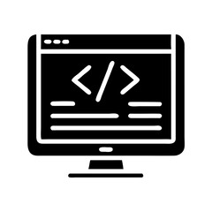 Computer Screen with Code Icon Representing Web Development and Programming