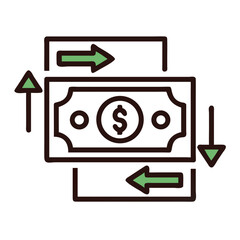 Poster - Currency Notes with Arrows Icon Representing International Currency Exchange and Financial Flow
