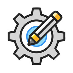 Aufkleber - Gear with Pencil Icon Representing Writing Settings and Editable Configuration Tools