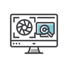Fototapete - Monitor with GPU Icon Representing Graphics Display and Visual Performance Processing