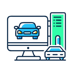 Fototapete - PC with Car Icon Representing Driving Simulation and Automotive Training Software