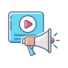 Poster - Play Button with Megaphone Icon Representing Video Promotion and Multimedia Marketing