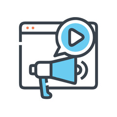 Poster - Play Button with Megaphone Icon Representing Video Promotion and Multimedia Marketing