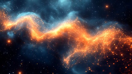 Wall Mural - Cosmic nebulae display vibrant orange strands in deep space.