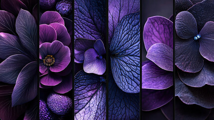 Poster - Purple flowers arranged in a harmonious display highlighting various shapes and textures, showcasing natural beauty